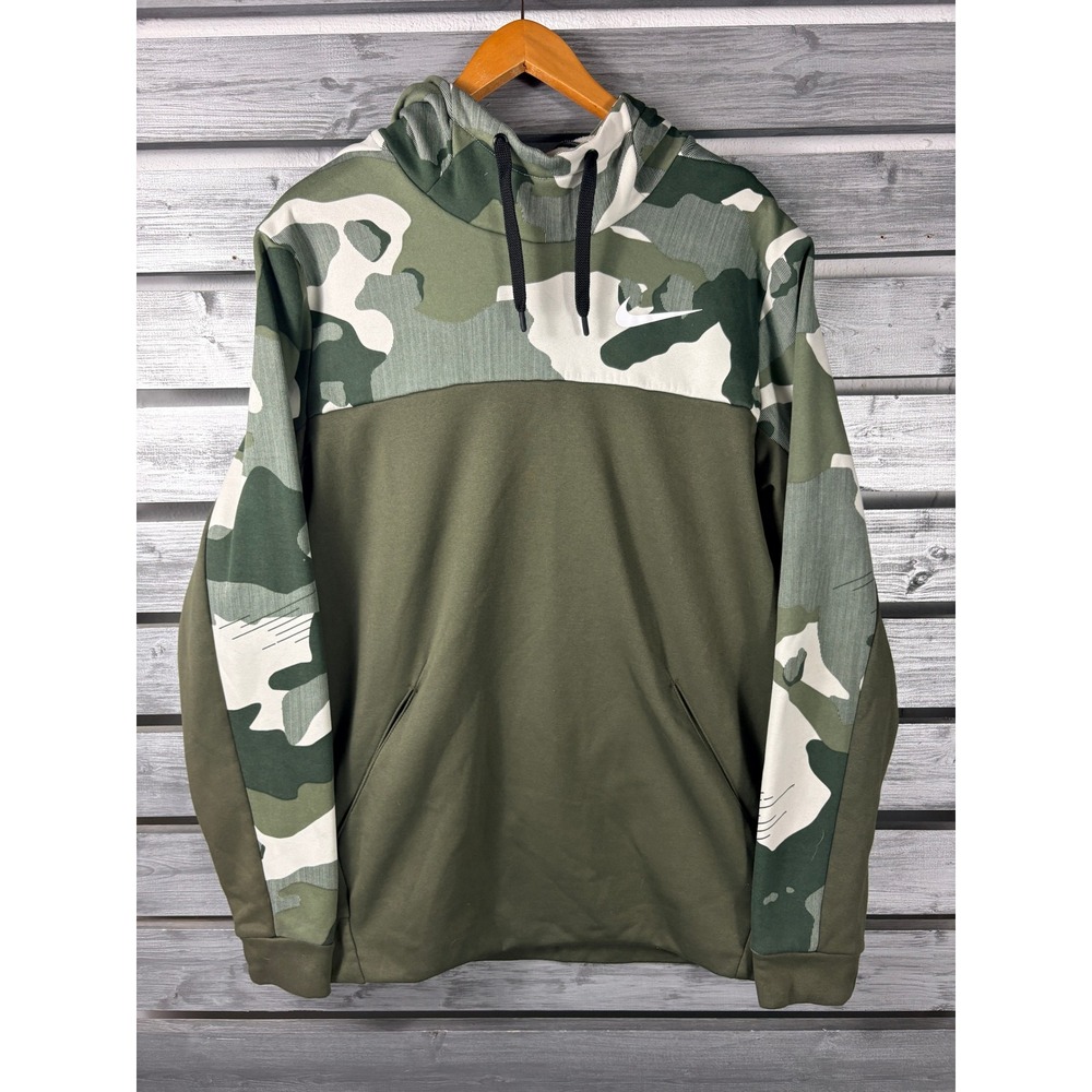 Nike Dri-FIT Mens Camo Hoodie Olive Green Training Pullover Sweatshirt Large L